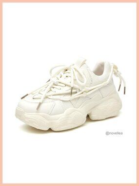 Women's Chunky Sneakers Leather Upper Platform Lace-Up Non-Slip Walking Shoes